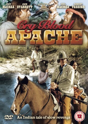 Cry Blood Apache" DVD cover featuring cowboys, Native Americans, and a horse.