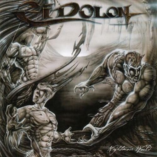 Dark fantasy album cover featuring monstrous figures in a swirling landscape.