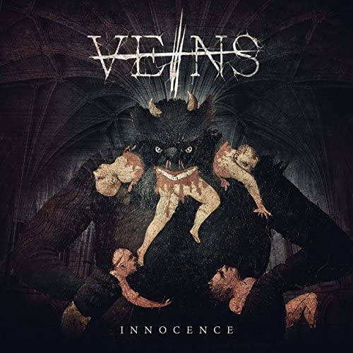 Dark album cover featuring a monstrous figure with small figures around it.