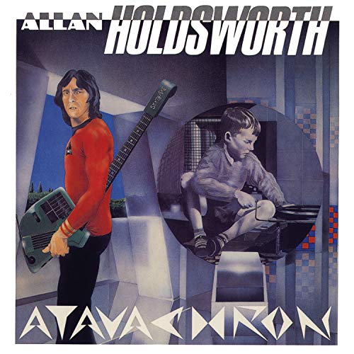 Album cover for Allan Holdsworth’s “Atavachron” featuring a guitarist and a boy.