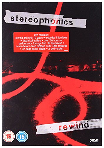 Stereophonics Rewind DVD cover with red lines and band member’s eye.