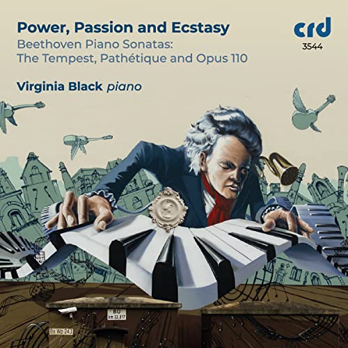 CD cover featuring Beethoven portrait over a piano keyboard and cityscape.