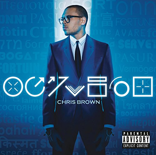 Chris Brown album cover, "Fortune," featuring him in a suit with symbols.