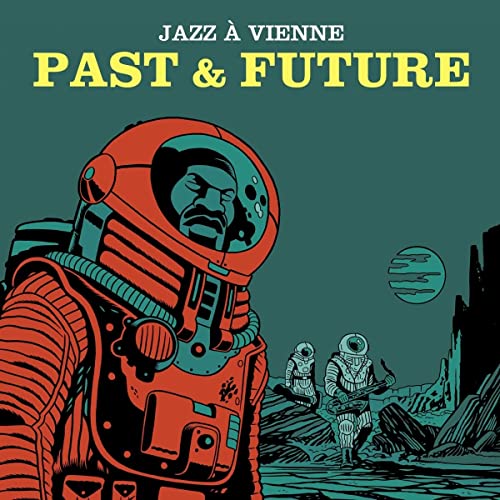 Jazz album cover with an astronaut, stylized in retro comic art.