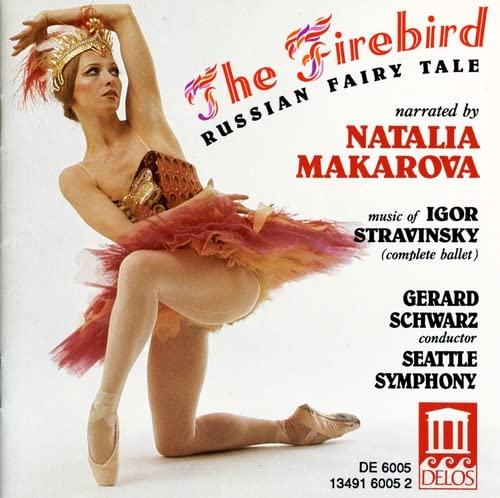 Ballerina in red costume on CD cover for Stravinsky’s “The Firebird.”