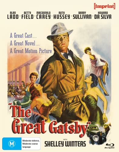 1959 “The Great Gatsby” Blu-ray cover with actors and a party scene.