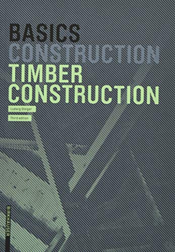 Book cover: "Basics Timber Construction" with diagonal striped background.