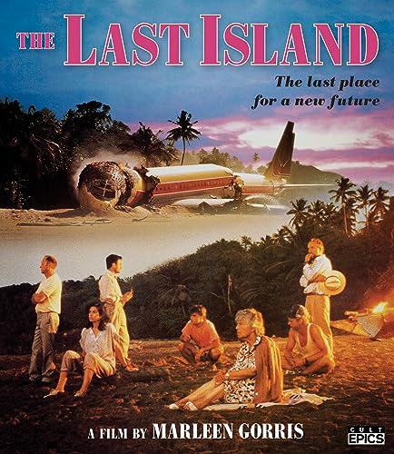 Movie poster for "The Last Island" featuring survivors and a crashed plane.