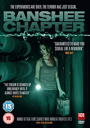 “Banshee Chapter” DVD cover featuring a distressed woman with a flashlight.