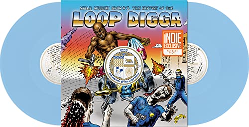 Sky blue vinyl record with comic-style cover art of a man on a motorcycle.