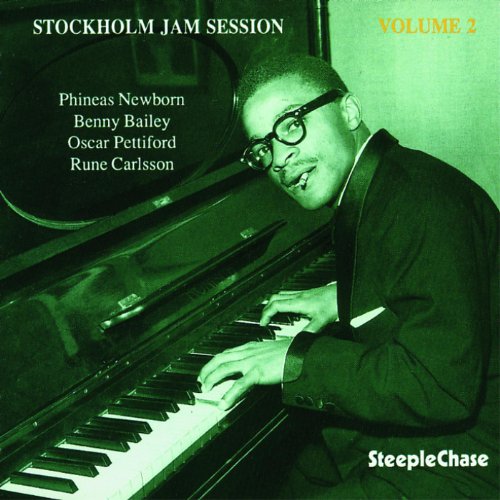 Phineas Newborn at a piano, album cover for "Stockholm Jam Session, Vol. 2".