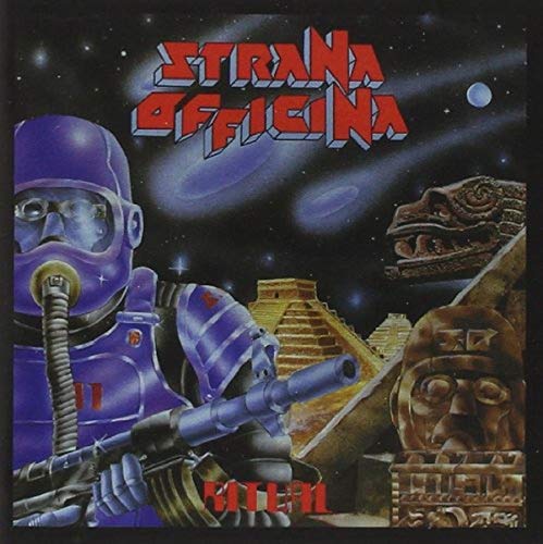 Album cover: astronaut, pyramid, and stone head in a cosmic scene.