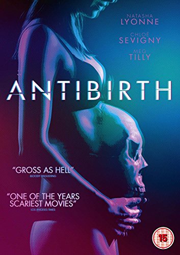DVD cover for "Antibirth" featuring a pregnant woman and skull imagery.