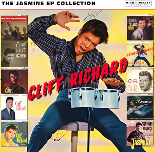 Cliff Richard album cover featuring the singer with bongos and EP images.