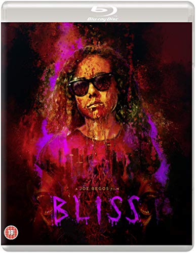 Blu-ray cover for "Bliss" featuring a woman with sunglasses and smeared paint.