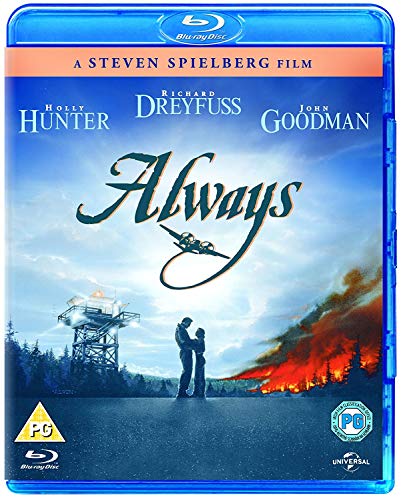 Blu-ray cover for the film Always featuring a couple standing before a forest fire.