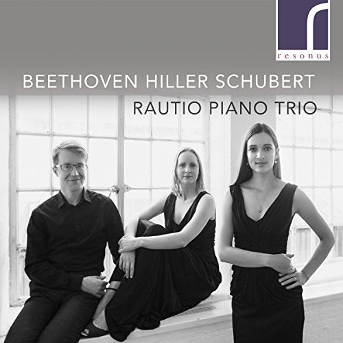 CD cover featuring Rautio Piano Trio, three musicians in formal wear.