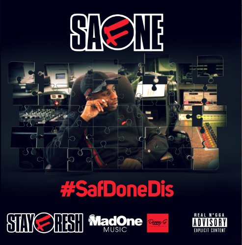 CD cover for Safone's “SafDoneDis” featuring a man in a recording studio.