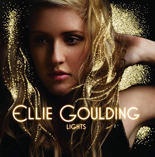 Ellie Goulding album cover, "Lights", with gold glitter effects.