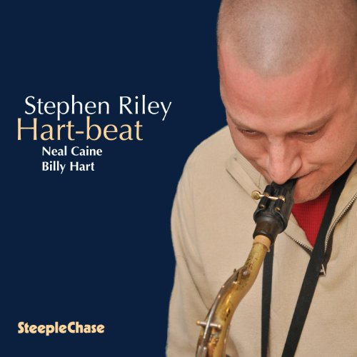 CD cover featuring Stephen Riley and a saxophone player, dark blue background.