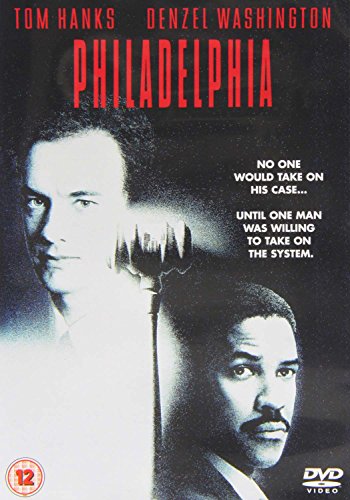 Philadelphia" DVD cover featuring Tom Hanks and Denzel Washington.