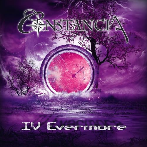 CD cover: purple landscape with clock, tree, and band name "Constancia".