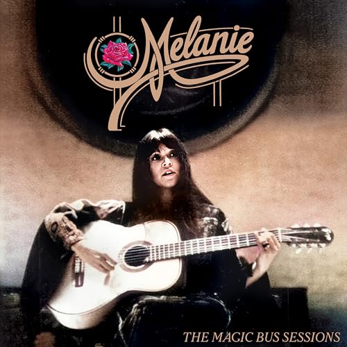 Melanie album cover: singer with guitar, rose logo, warm tones.