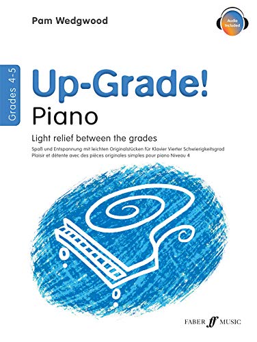 Piano music book cover, "Up-Grade! Piano Grades 4-5" with blue textured design.