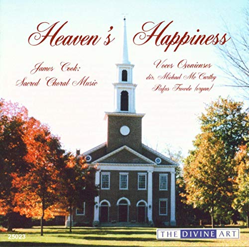 CD cover: white church with steeple, autumn foliage, text āHeavenās Happinessā.