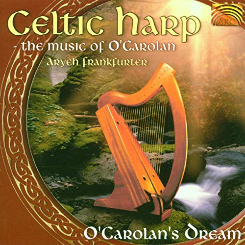 CD cover featuring an orange Celtic harp against a green, misty landscape.