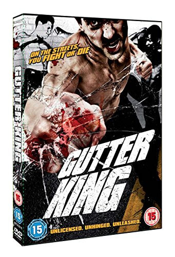 DVD cover for "Gutter King" depicting a man mid-fight with cracked glass.