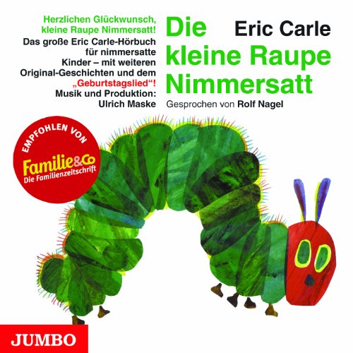 CD cover for "The Very Hungry Caterpillar" audio book, featuring a green and red caterpillar.