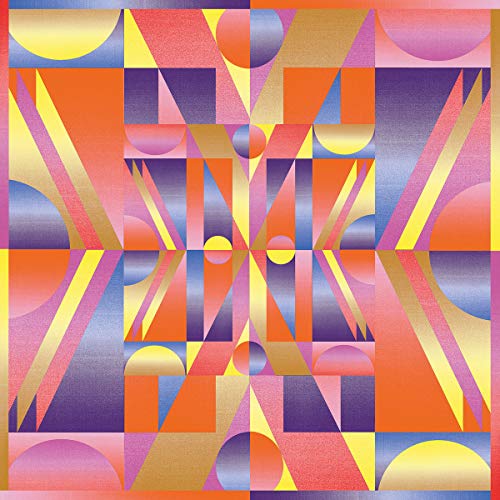 Abstract geometric album cover with circles, triangles, and warm colors.