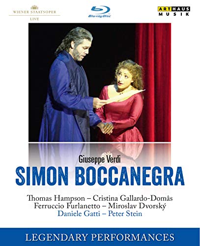 Blu-ray cover for Verdi’s “Simon Boccanegra” opera, featuring two singers.