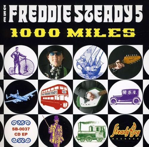 CD cover for "Freddie Steady 5" with repeating circles and transport imagery.