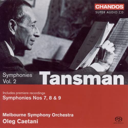 CD cover featuring a portrait of a man and musical score, Tansman symphonies.