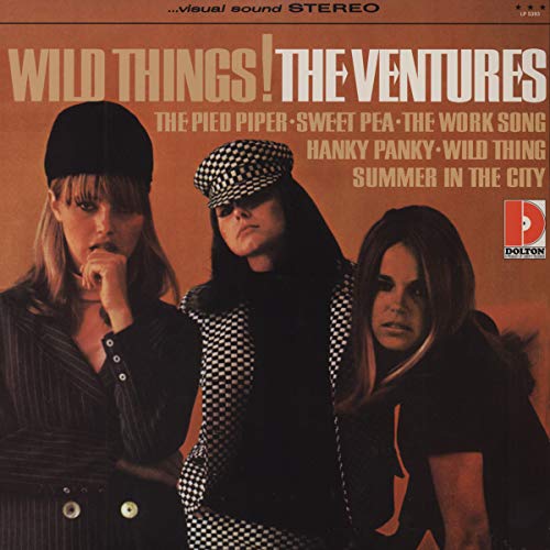 Album cover for The Ventures’ “Wild Things!” featuring three people.