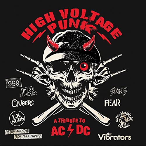 CD cover: Skull with devil horns and band names, AC/DC tribute.