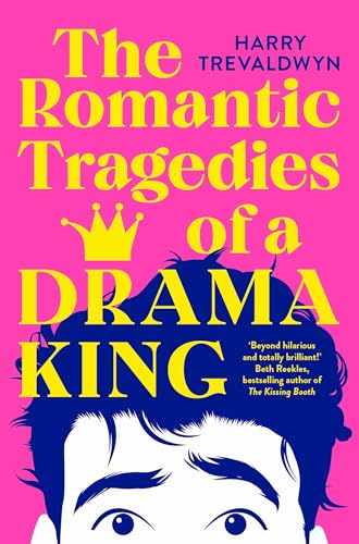 Book cover with yellow text on a pink background and a cartoon face.