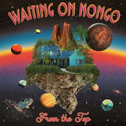 Album cover: a colorful, surreal landscape with a house on an island.