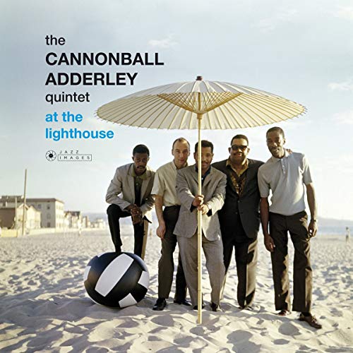 Cannonball Adderley Quintet album cover: five men on a beach.