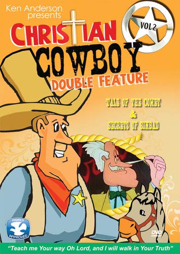 DVD cover for "Christian Cowboy Double Feature Vol 2" with cartoon cowboys.