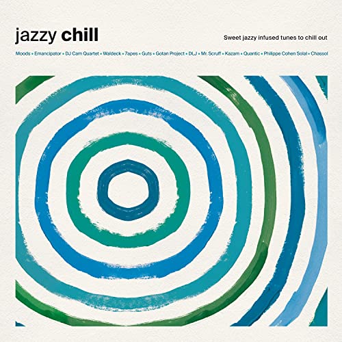 Vinyl record cover with concentric blue and green painted circles.