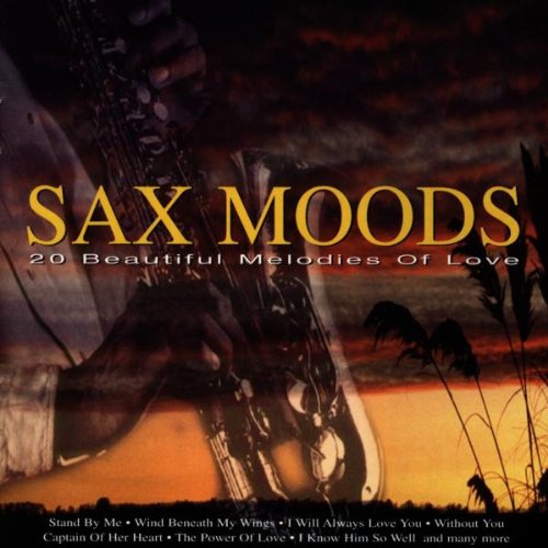CD cover for “Sax Moods” featuring a saxophone and sunset imagery.
