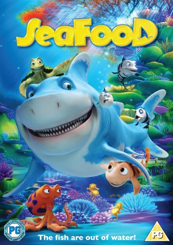 DVD cover for animated film SeaFood featuring cartoon sharks and fish.
