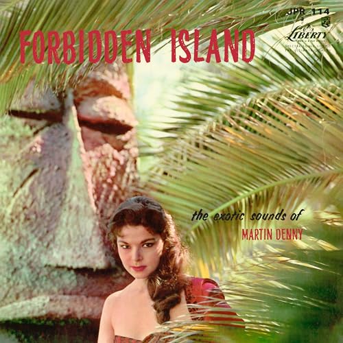 Vinyl cover featuring a woman, a Moai statue, and palm leaves.
