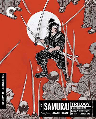 Blu-ray cover for "The Samurai Trilogy" featuring a samurai with swords.