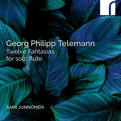 CD cover with blue abstract foliage and text: Telemann’s Twelve Fantasias.