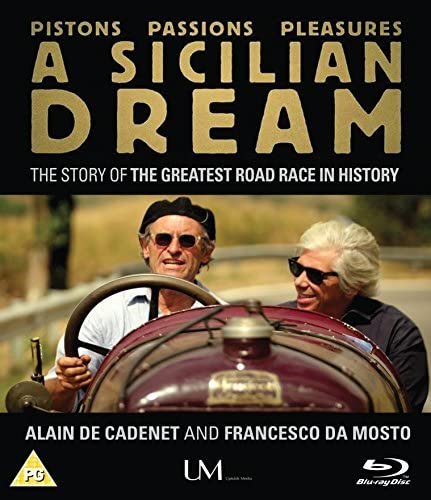 Blu-ray cover for “A Sicilian Dream” featuring two men and a vintage car.