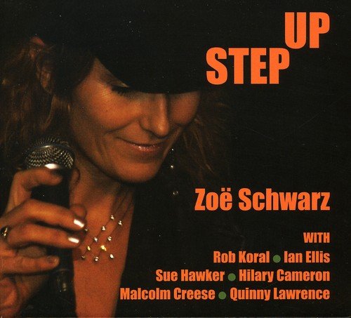CD cover featuring singer Zoë Schwarz with a microphone, dark background.